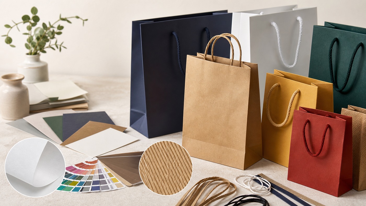 Custom printed paper bags and material samples